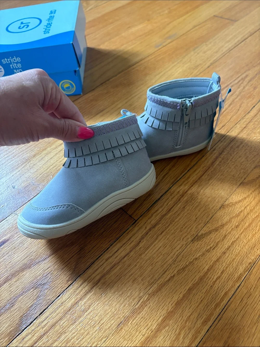 Stride Rite Light Gray Fringe Ankle Boots with Zipper
